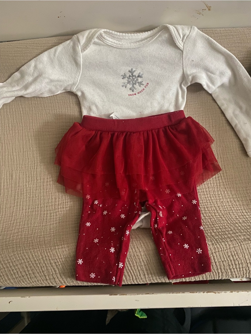 Baby Girl Snowflake Tutu Leggings Set - White & Red